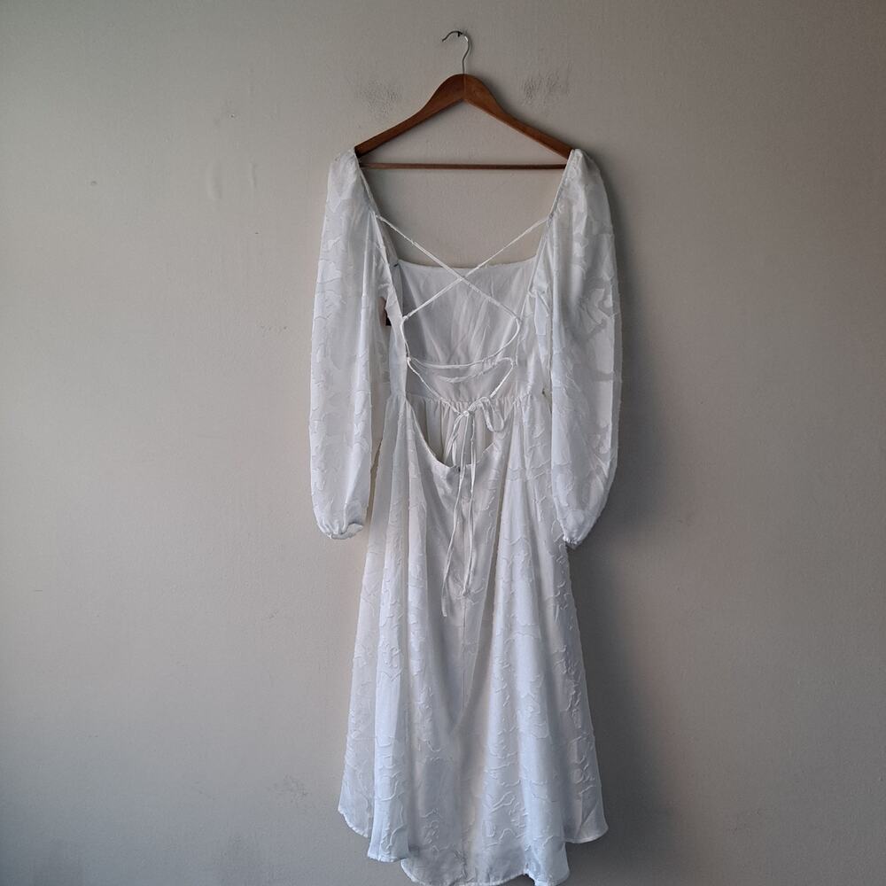 Lulus Flirtatious Nature Dress Floral Jacquard Lace-Up Midi White Women's Size M - Picture 6 of 13